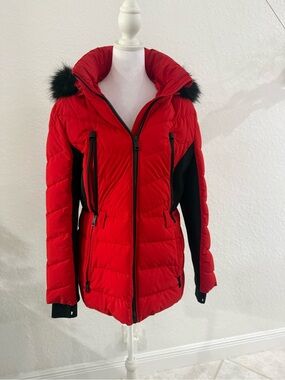 Michael Kors Red Puffer Jacket with Black Trim